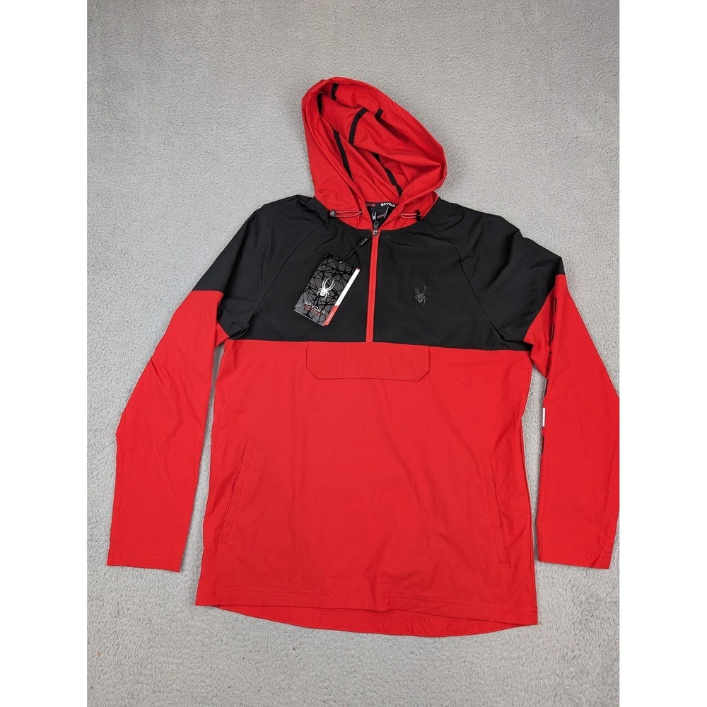 Spyder‎ Windbreaker Jacket Mens Medium Red Hooded 1/4 Zip Anorak Colorblock New